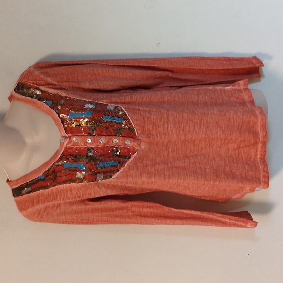 Free People Tiger Eyes Sequin Henley Top M - Picture 3 of 13